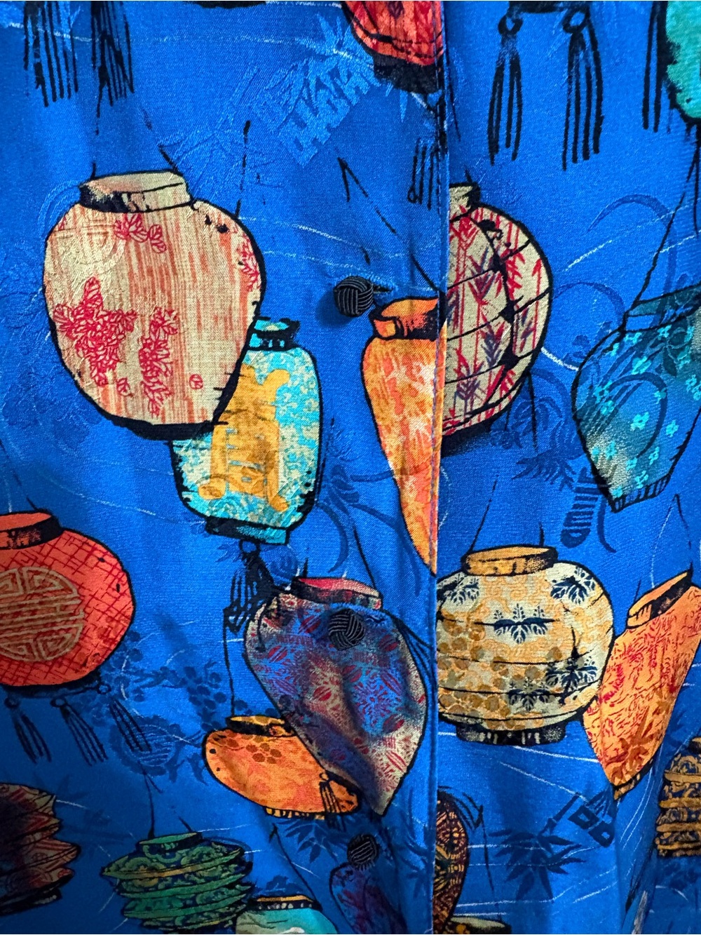CHICOS NWT Vintage Silk Lantern Mandarin Blouse Top Blue Multi Size 1 M - Picture 4 of 8